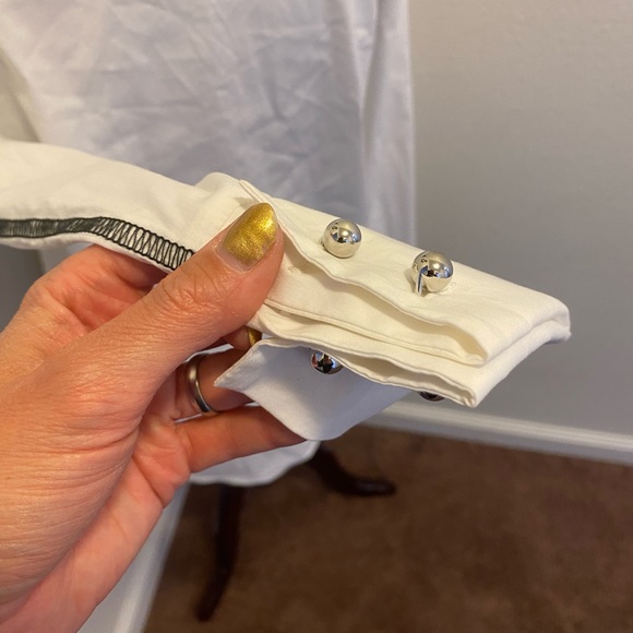 2 FOR $25 Smarteez White Tunic Blouse Cotton Metal Buttons High Low Oversized S - Picture 4 of 7